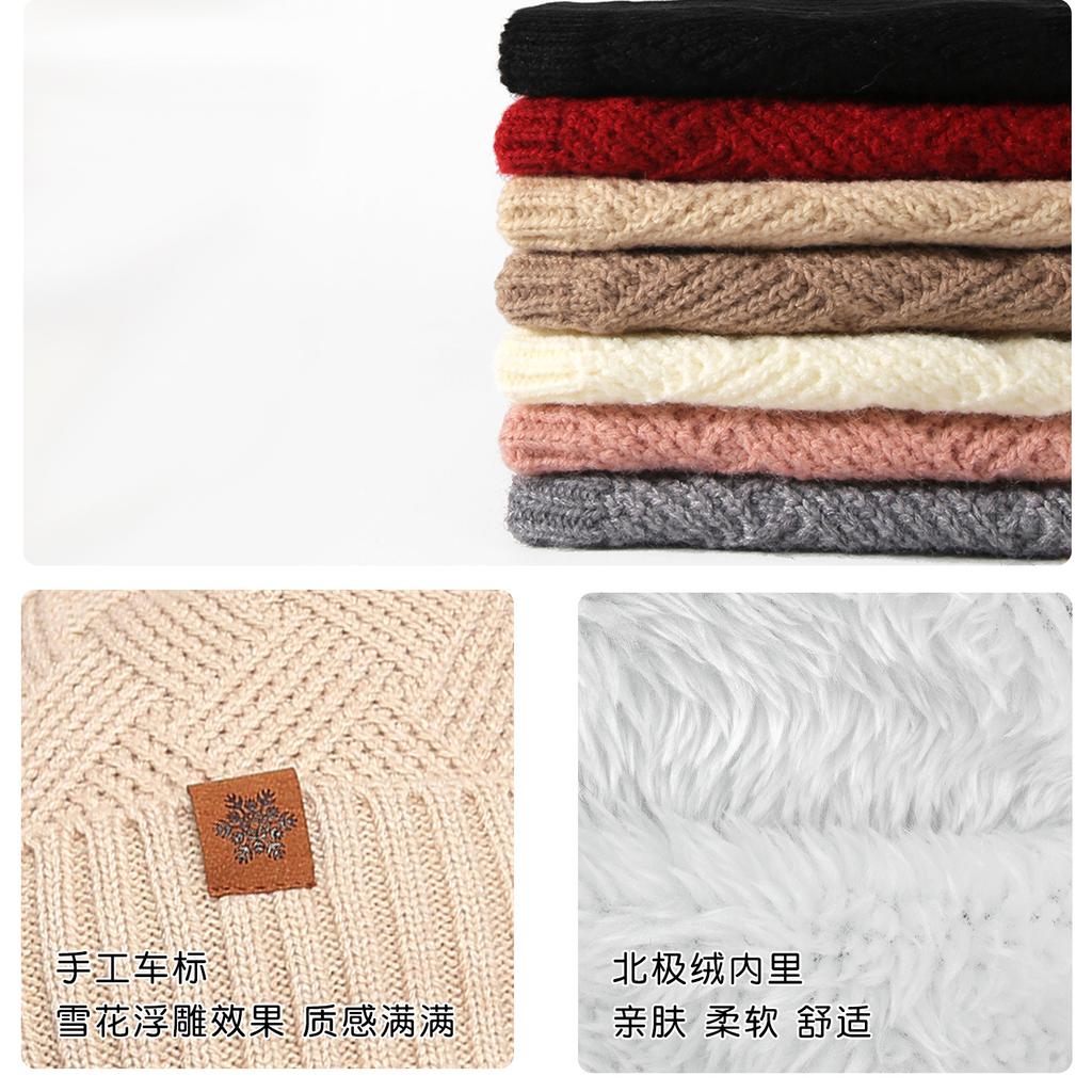 Women's knitted hat winter cold-proof double-layer velvet thickened warm, knitted hat scarf gloves three-piece set
