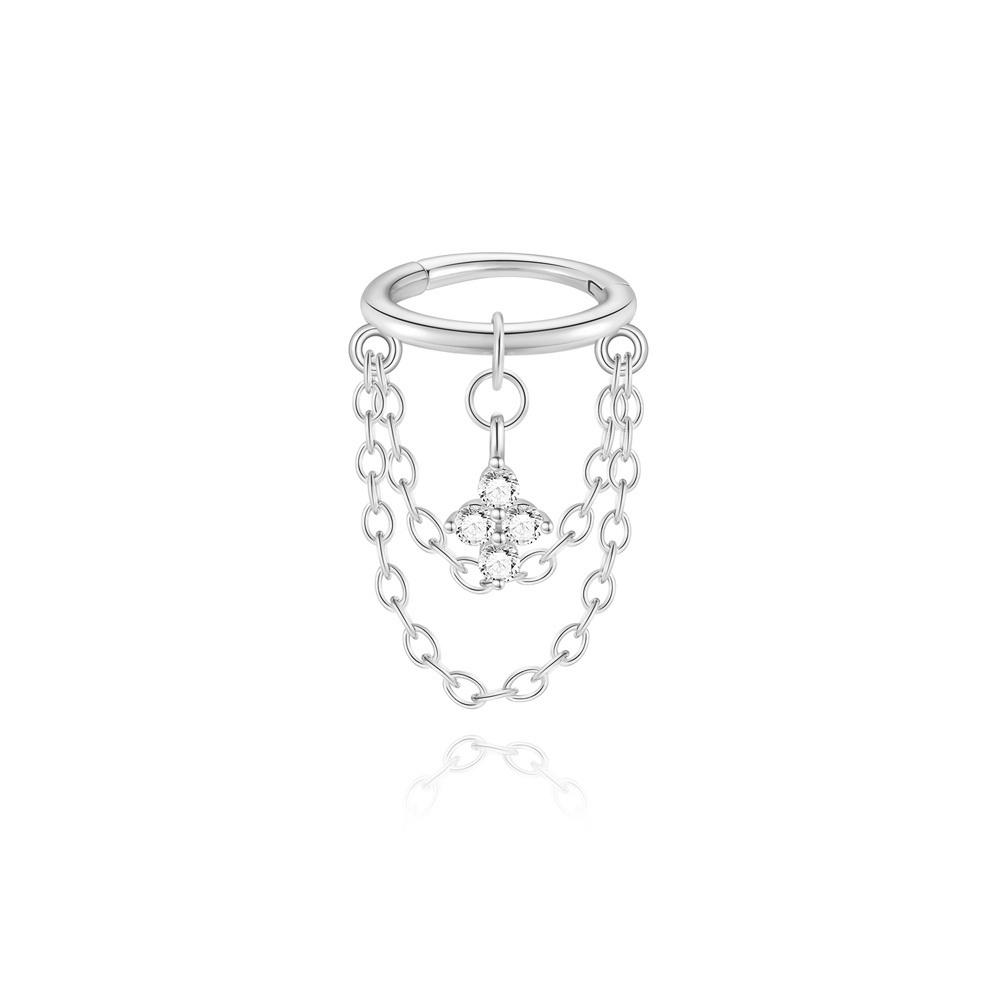 CANNER 1PC 925 Silver Eight-pointed Star CZ Piercing Earring For Women Tassel Chain Stud Earring Party Fine Jewelry