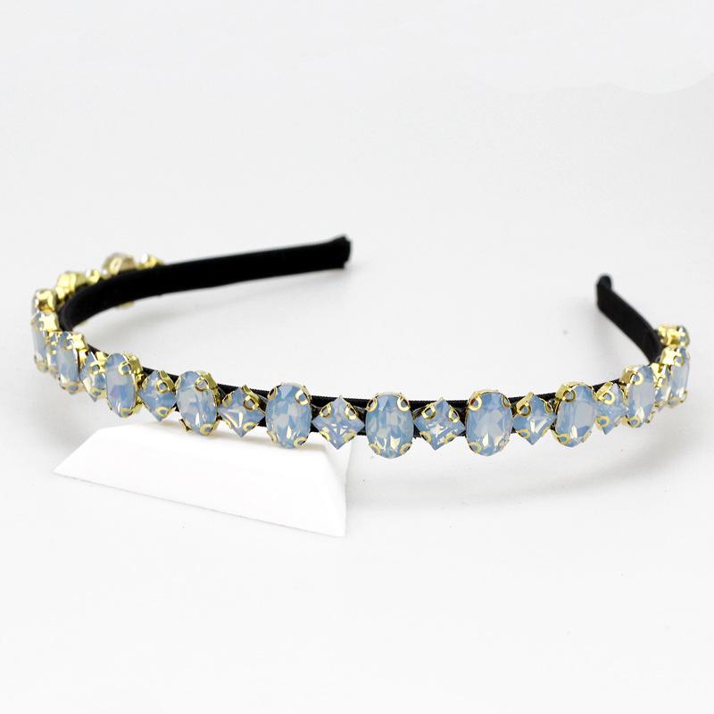 

2026 Korean Version Fashion Trend Rhinestone Headband Exquisite Geometric Full Diamond Pressure Hair Headband European and American Hair Accessories небо синє кольору