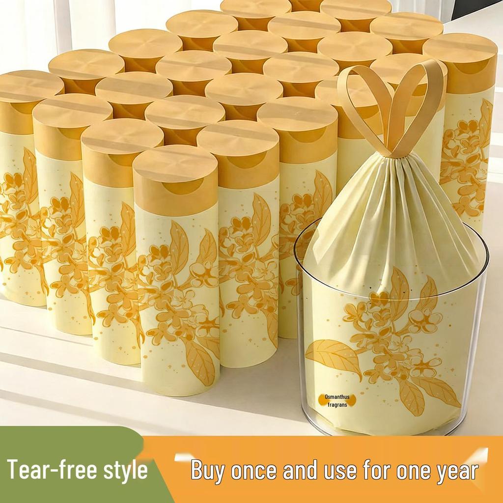 Osmanthus Scent Tear-Free Kitchen Garbage Bags - Thickened, Disposable, Drawstring Closure, Handheld Storage.