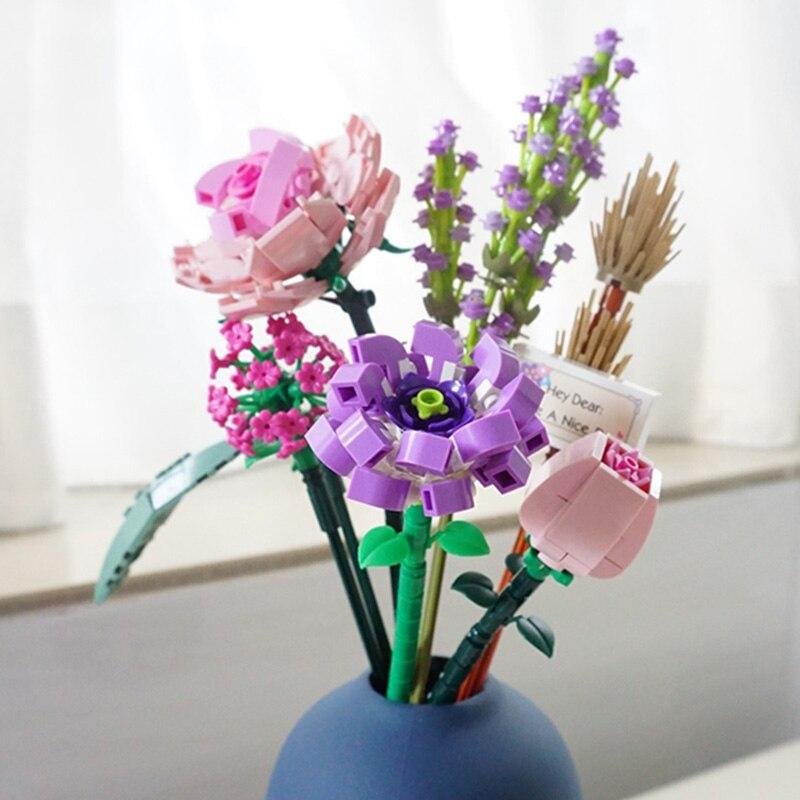 Kit Fiori Da Costruire Tulipani Rosa Per Adulti: Bouquet Mattoncini Fai Da Te - Decorazione Casa Botanica