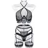 Aduloty Ladies Sexy Lingerie Mesh Hollow Perspective Thin Section Summer Erotic Underwear Underwire Hanging Neck Sling Bra Set