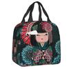 Japanese Spring Kokeshi Doll Insulated Lunch Bags Cute Girly Sakura Cherry Blossom Resuable Thermal Cooler Bento Box