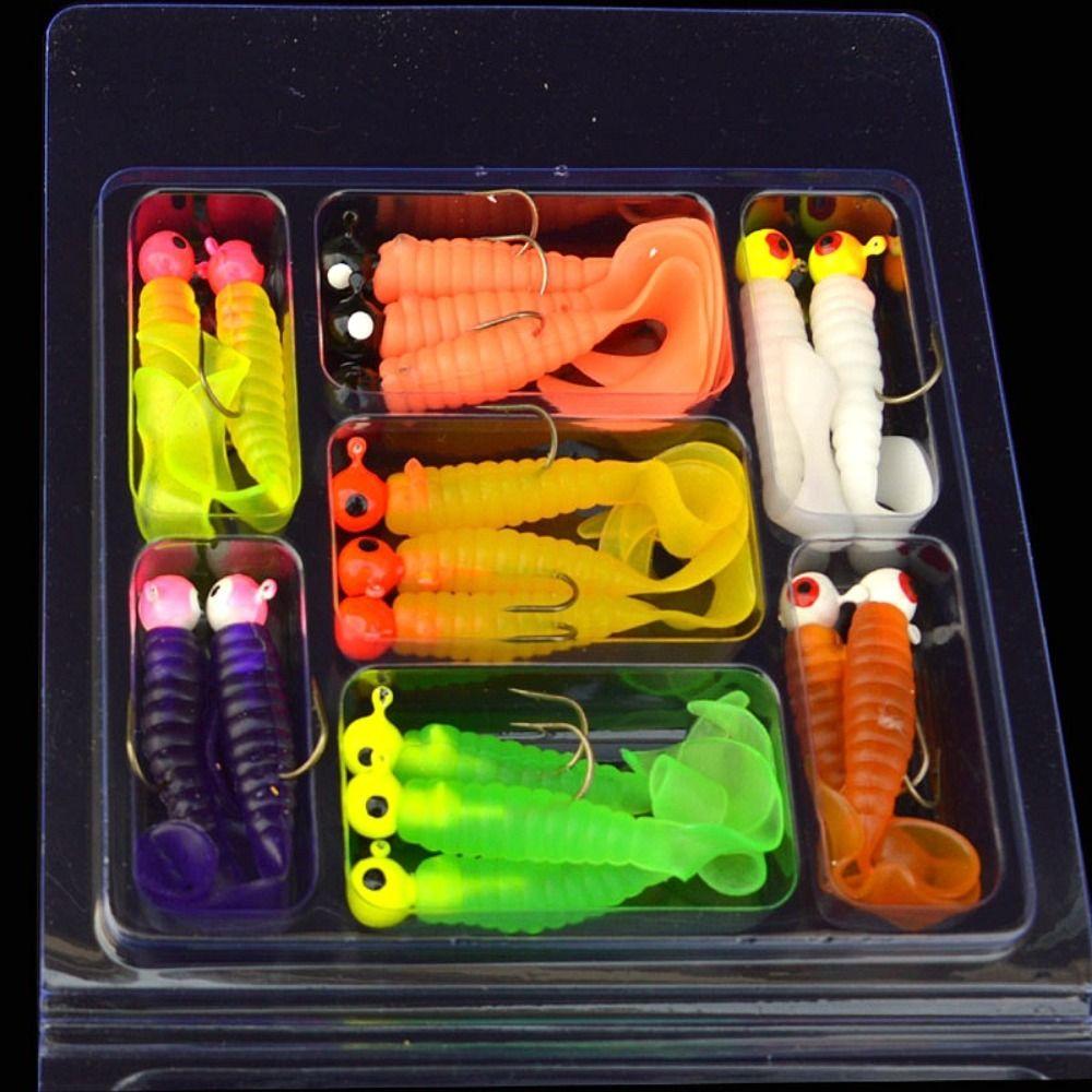 34pcs 1 Set Metal Jig Head Fishing Hooks Soft Fish Bait Set Storage Box Bionic Fishing Lures Lightweight Portable