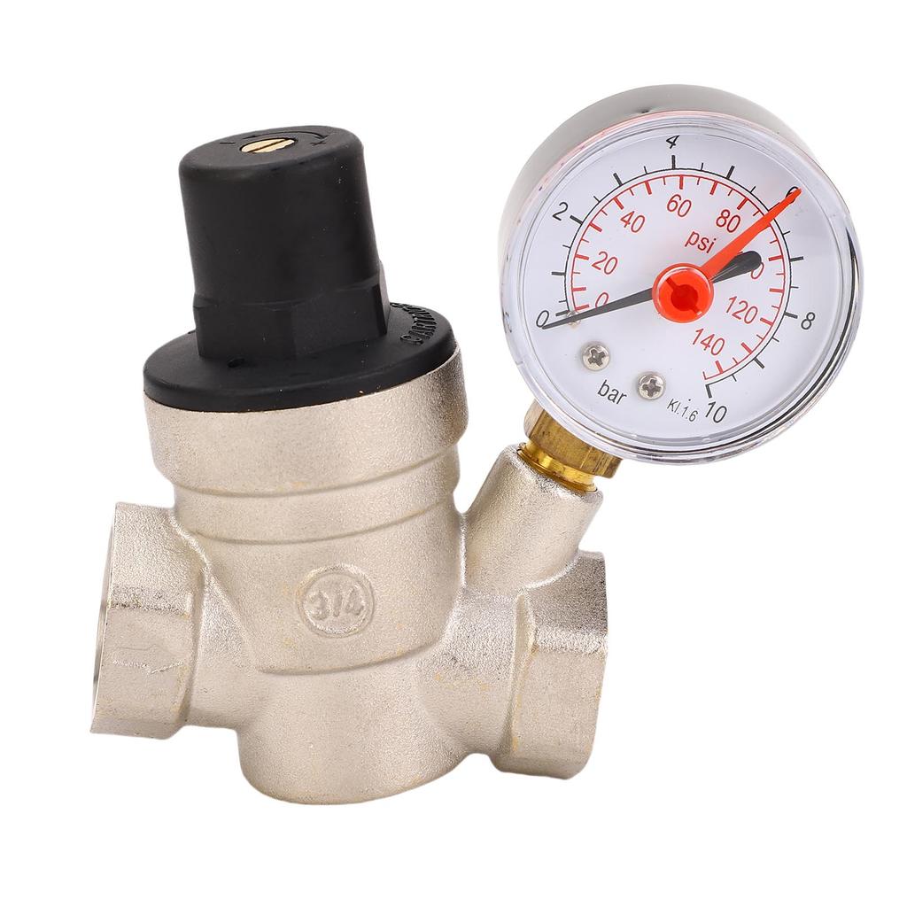 Water Pressure Regulator Adjustable Handle Brass 0 140PSI RV Water Pressure Reducer with Meter Stainless Steel Filter