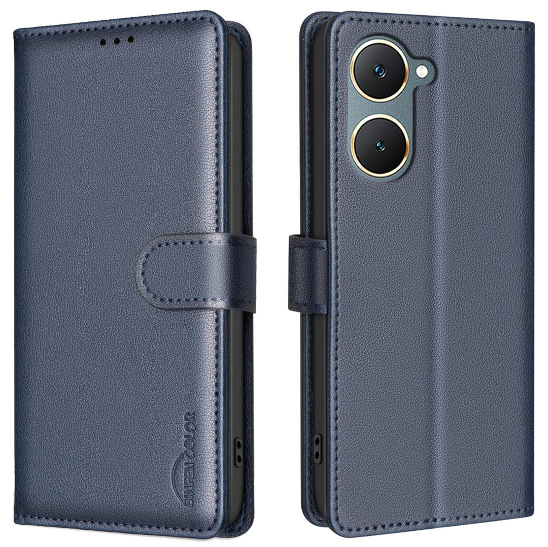 

BINFEN COLOR BF32 For vivo Y03 Phone Case Litchi Texture RFID Blocking Leather Phone Cover Blue