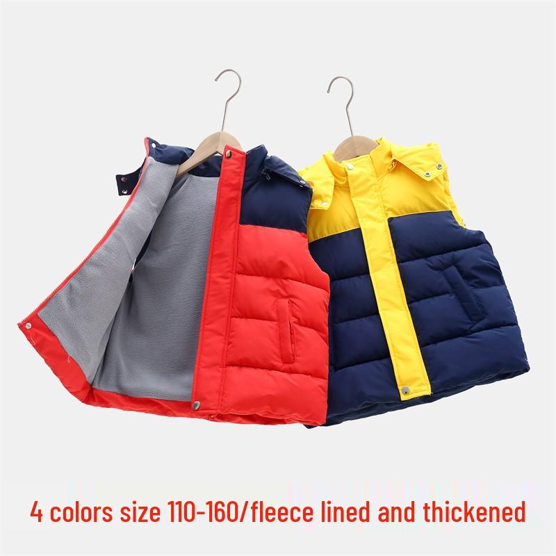 Autumn/Winter College Style Children's Fleece-Lined Down Vest: Warm and Thick for Boys and Girls.