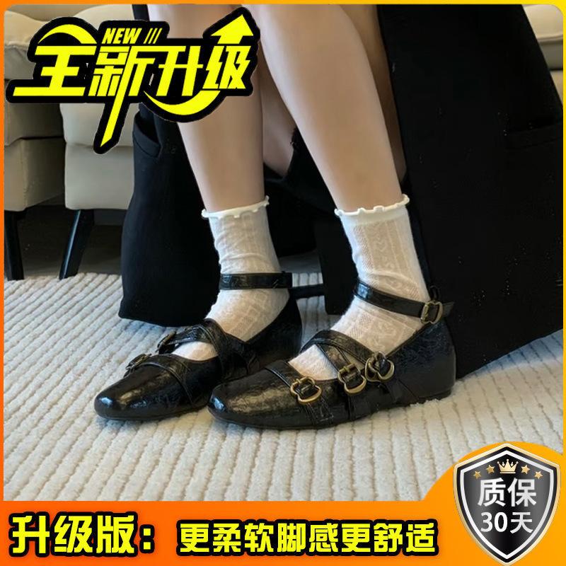 Autumn design cross-strap wedge single shoes women's niche retro small leather shoes shallow mouth inner increase Mary Jane shoes
