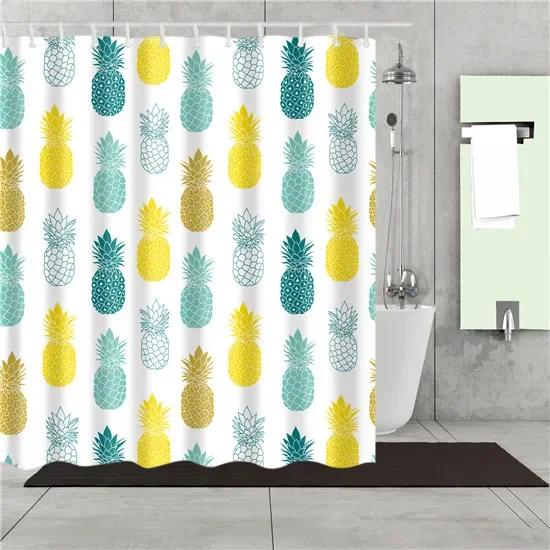 Tropical Cactus Plant Pineapple Shower Curtains Bathroom Frabic Waterproof Polyester Bath Curtain