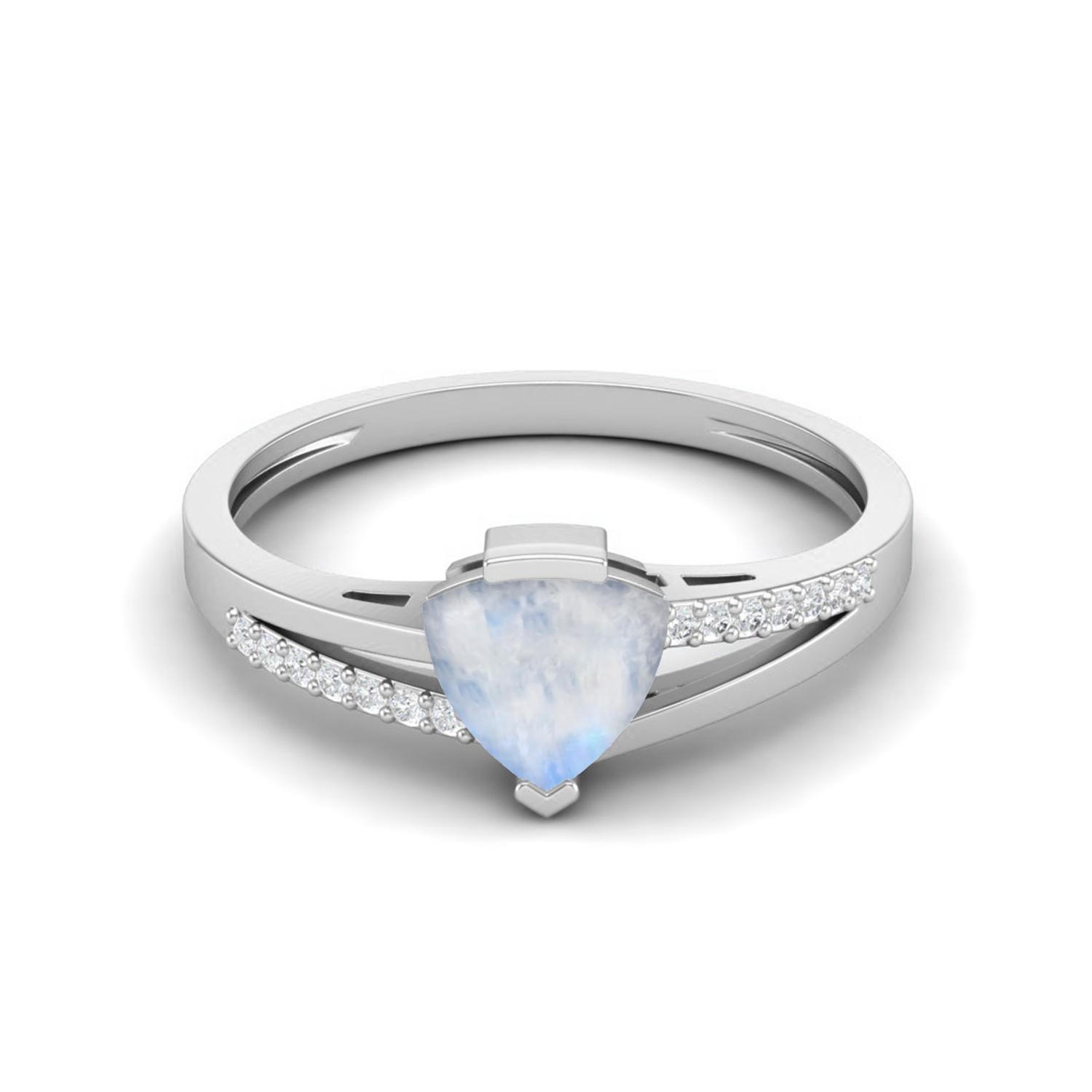 

0.98 Cts Trillion Shape Moonstone 925 Sterling Silver Split Shank Engagement Women Ring 8 белый