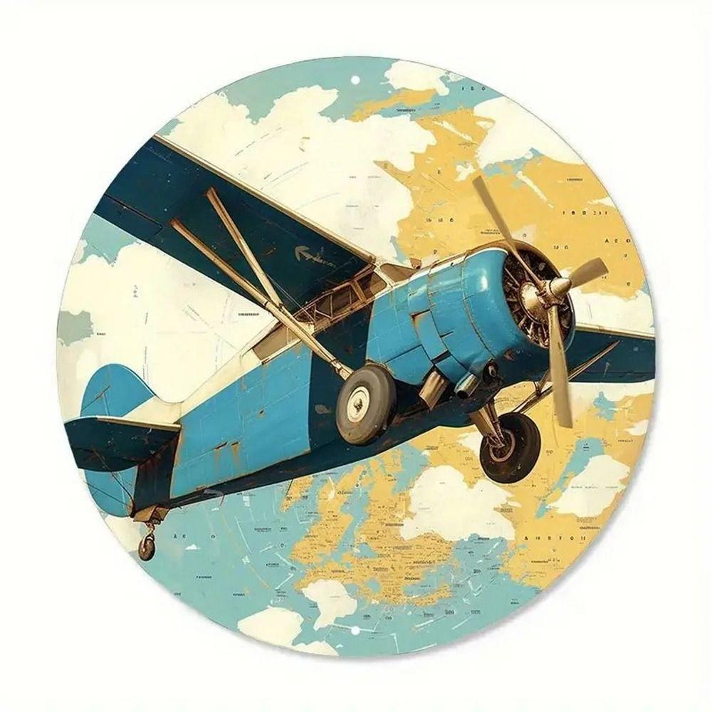 Retro Round Metal Sign Flat Fighter Plane 20x20cm