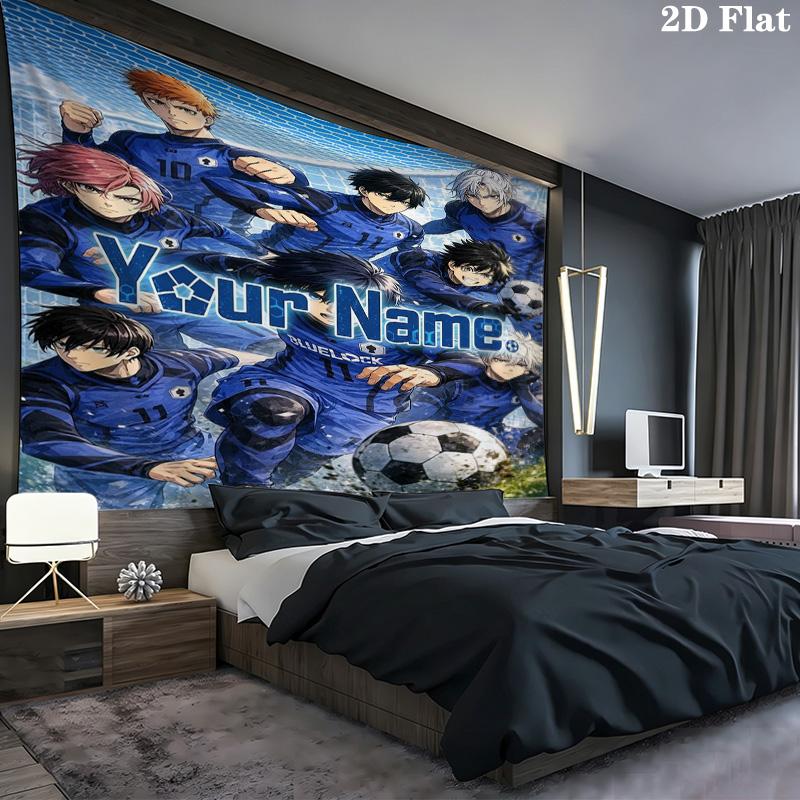 Blue Lock Soccer Custom Name Wall Tapestry Aesthetic Wall Hanging Printed Fabric Blanket Decorative Tapestries For Bedroom Living Room Home Decor