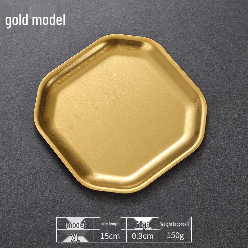 Korean Style 304 Stainless Steel Square BBQ Tray & Flat Bottom Pastry Plate - Gold Dinnerware