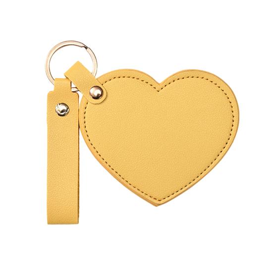 Love Heart Shape Makeup Mirror Waterproof Faux Leather Vanity Mirror Keychain Portable Travel Women Handheld Cosmetic Mirror Bag Pendant