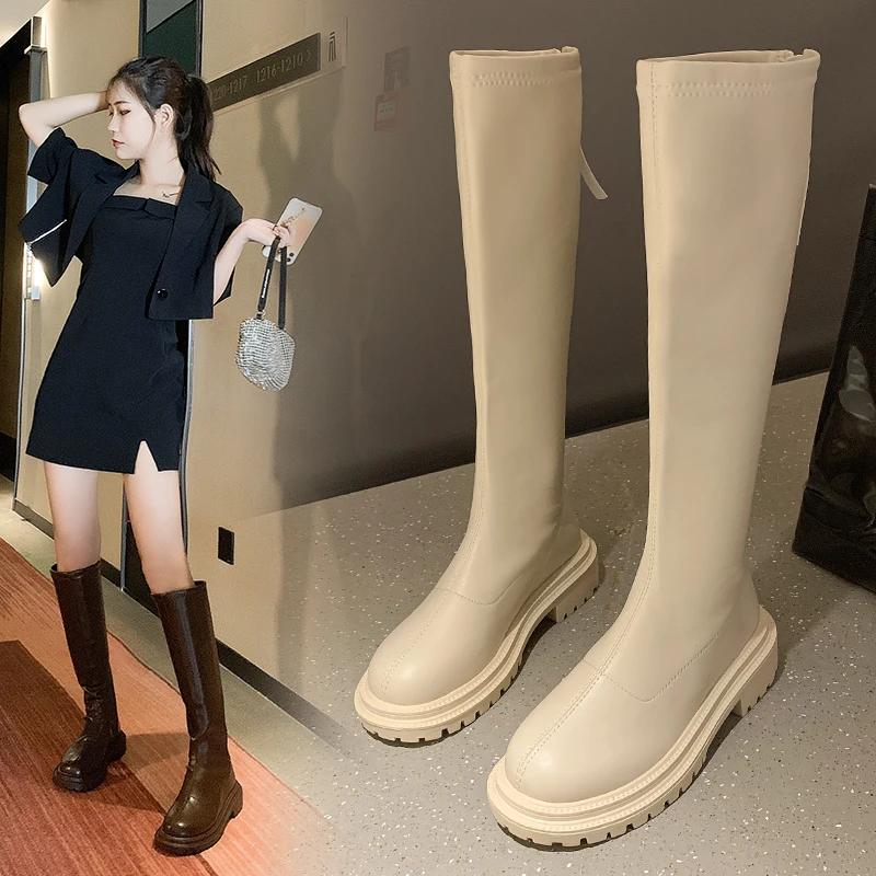 Autumn Winter Women Flats Heel Women Long Boots High Quality Soft Leather Ladies Knight Boots Casual Knee High Boots