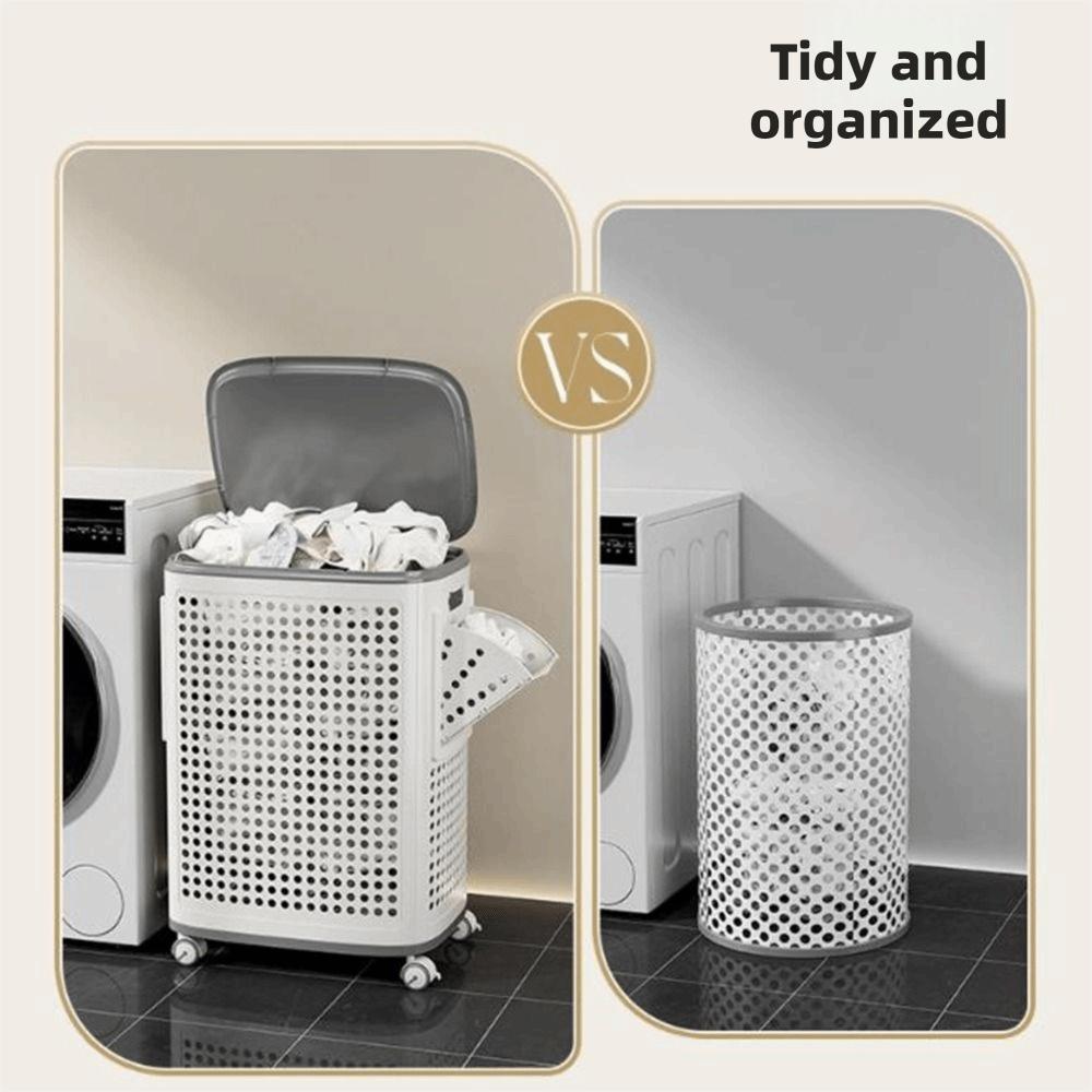 Plastic Folding Dirty Clothes Basket Dust-proof Rolling Laundry Basket  Apartment