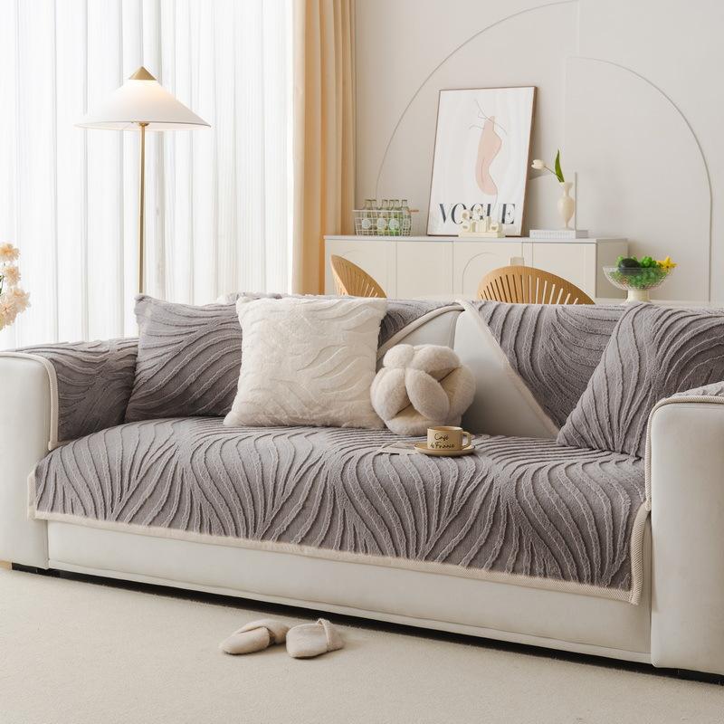 Winter Sofa Cushion  Autumn And Winter New Rabbit Plush Seat Cushion Non-Slip Leather Sofa Cover Cloth Towel Cream Wind