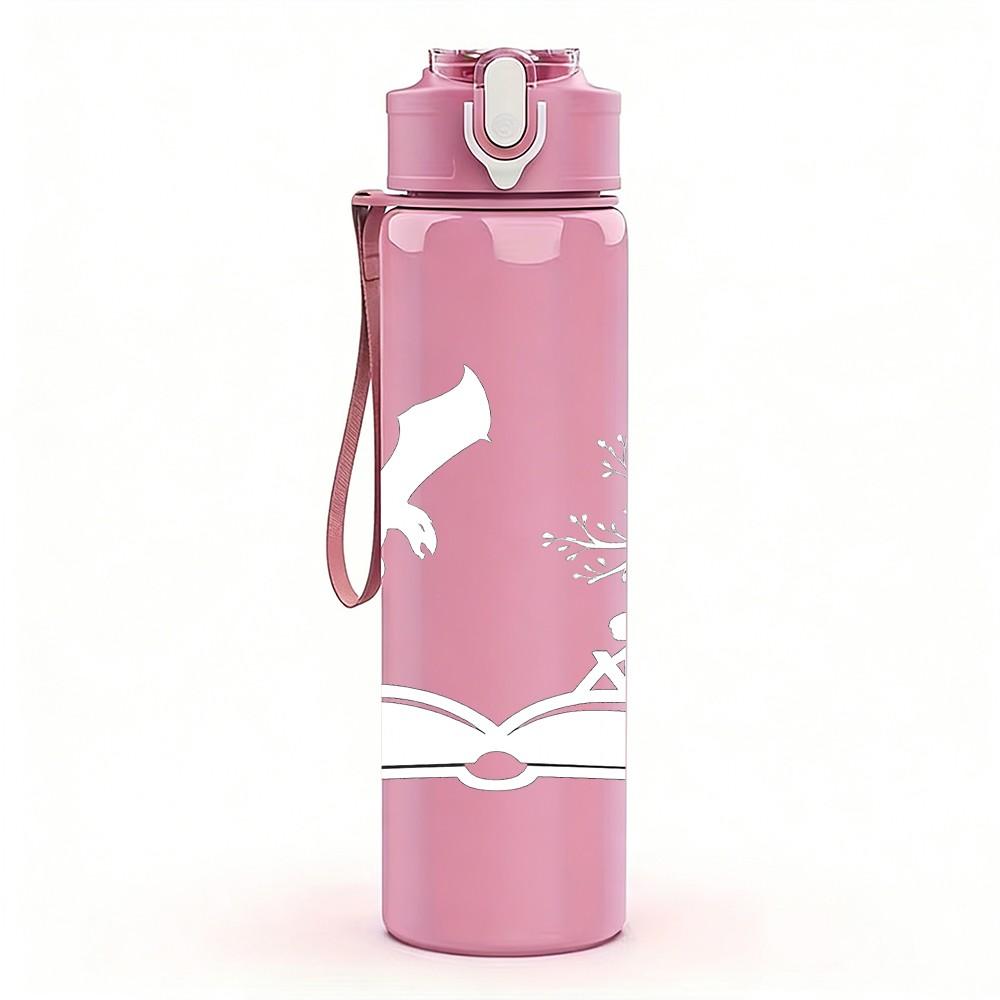 1PC Book White Dragon Silhouette 750ml Color Plastic Sports Water Bottle Leakproof Flip Straw Lid Suitable for Sports Office Home Use