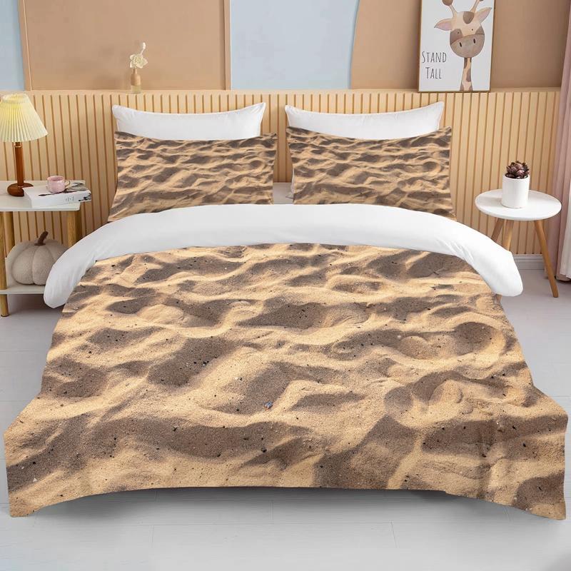 Natur Sand 3D-effekt Sängkläder Set King Size Dubbelsäng Mikrofiber Eller Polyester Påslakan Set Täcke Sängkläder Set