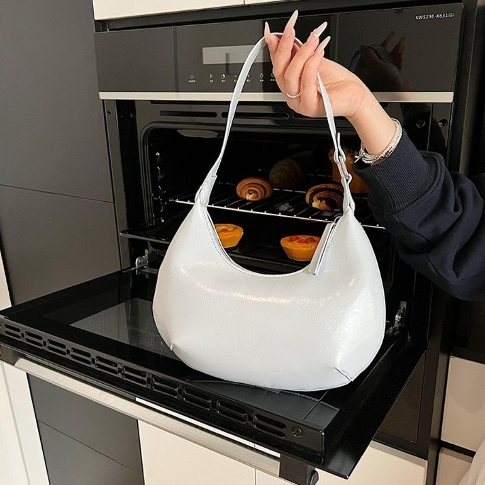 Candy Color Moon Underarm Bag Solid Color Women's Hobo Bag Casual Pu Leather Shoulder Bag  Girl