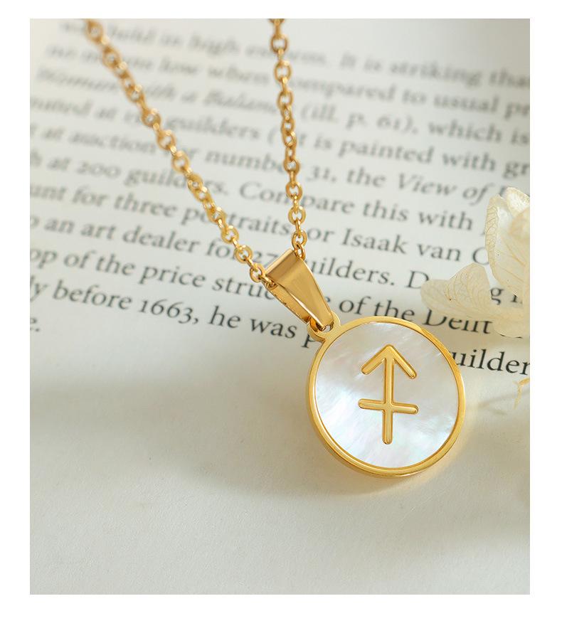 French-Inspired Zodiac Pendant with White Mother-of-Pearl Inlay On 18K Gold-Plated Chain