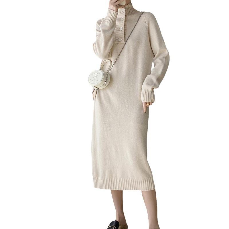 Premium Feeling with Coat Base Knitted Dress Autumn and Winter New High-neck Straight Medium and Long Sweater Skirt Women