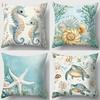 1Pc Coastal Seahorse Turtle Print Pillow Case, Soft Polyester Double-Sided Cushion Cover For Home Living Room & Car Interior