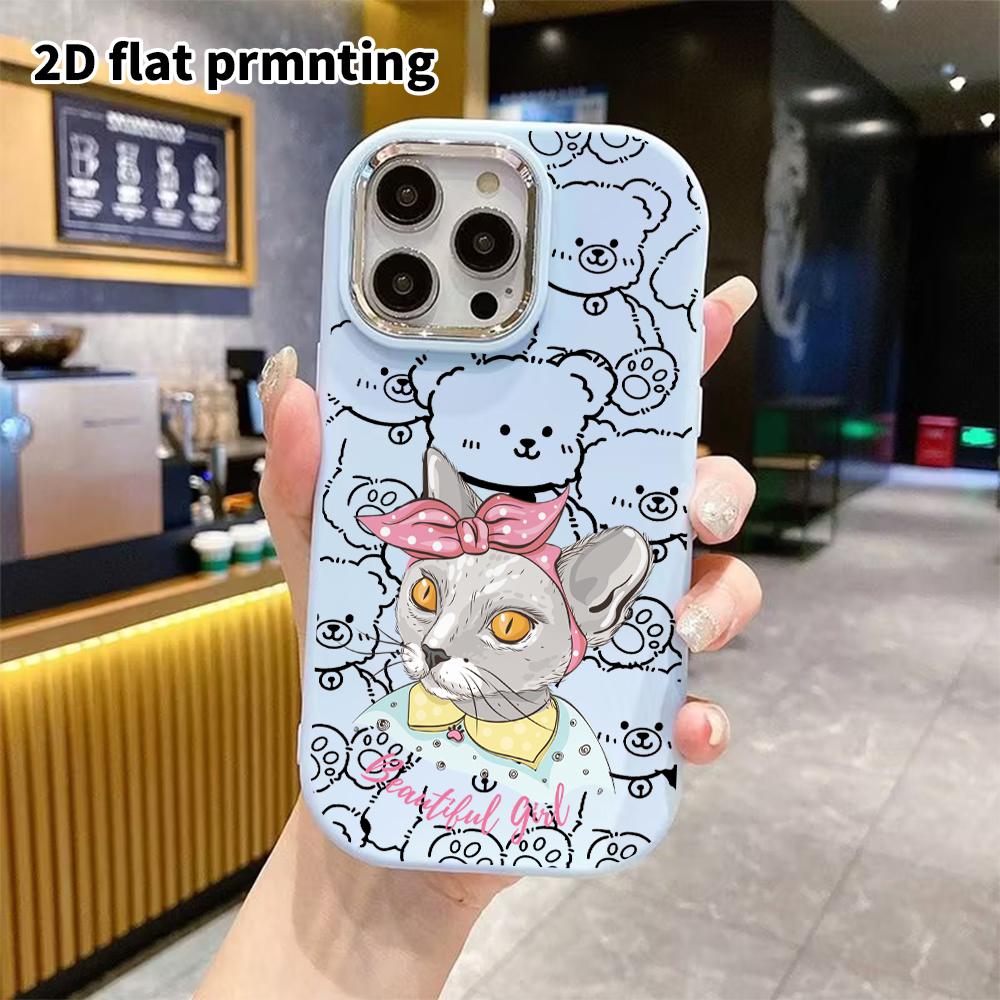 Phone case: 2D flat design suitable for iPhone 18 17 16 15 14 13 Pro protective case, couple style, gray cat, Christmas and Halloween gifts