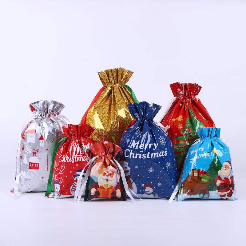 50pcs Christmas Creative Gift Bags Kindergarten Children's Drawstring Aluminum Foil Packaging Bag Gift Candy Storage Bags