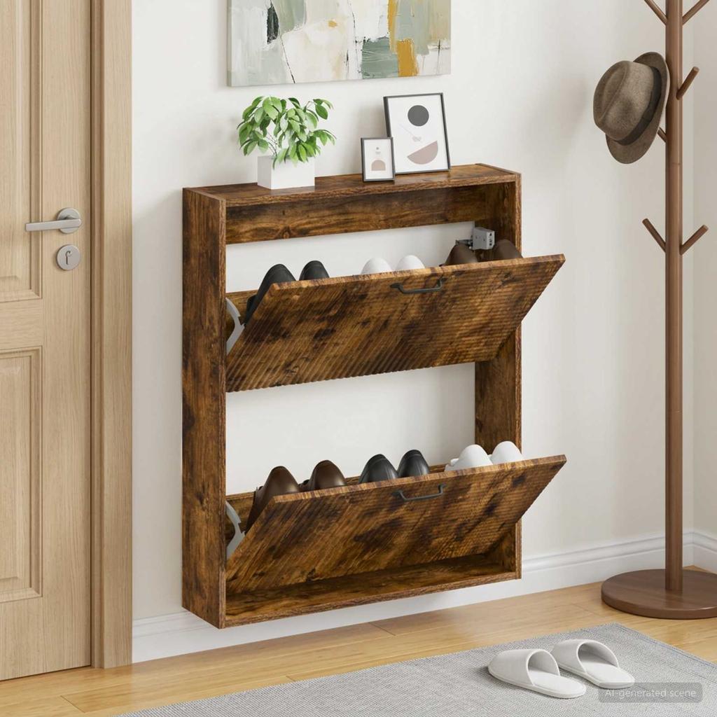 Wall Mounted Shoe Cabinet HAARLEM 71 X 17 X 86 Cm Smoked Oak