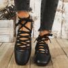 Damen Freizeitschuhe Loafer mit Knöchelriemen Bequeme flache Schuhe mit eckiger Spitze Schnürung Gehen Kreuzbänder Leichte Outdoor-Schuhe