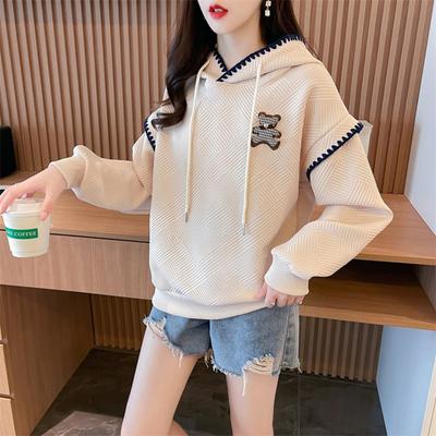 Sweat à capuche à épissures pour femmes Long Fin Début d'automne Version coréenne Brodé Petit Coquillage Sweat à capuche pour femmes à capuche