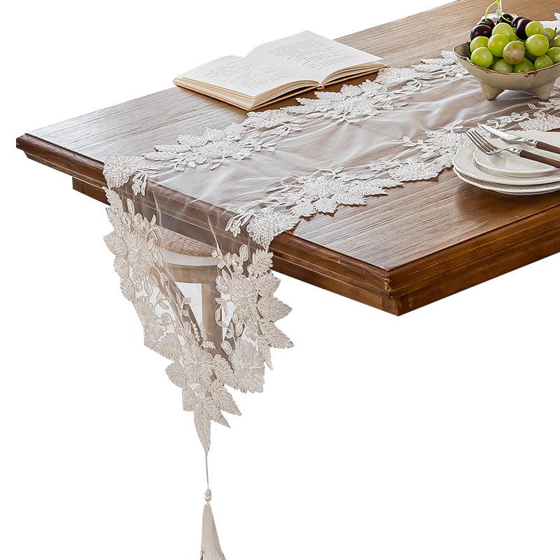 European Style Tassels Lace Table Runner With Exquisite Vintage Shabby Chic And Pearl For Holiday Wedding Long Dinner Tables