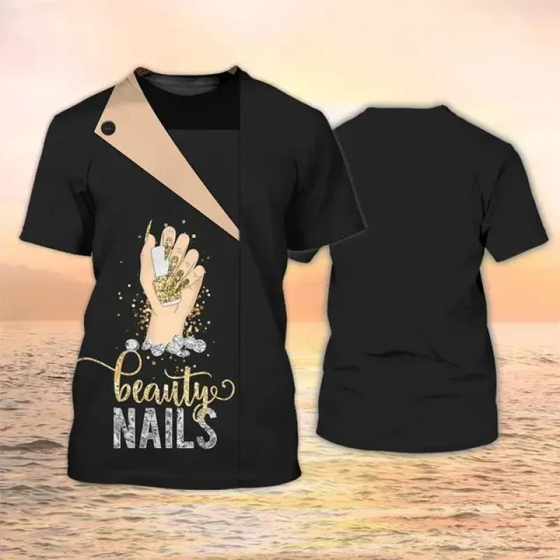 Manicurist Shirt Women's T-shirt 3D Nail Polish Printed Harajuku Short Sleeve Tees Summer Fashion Pullover Female Casual Tops