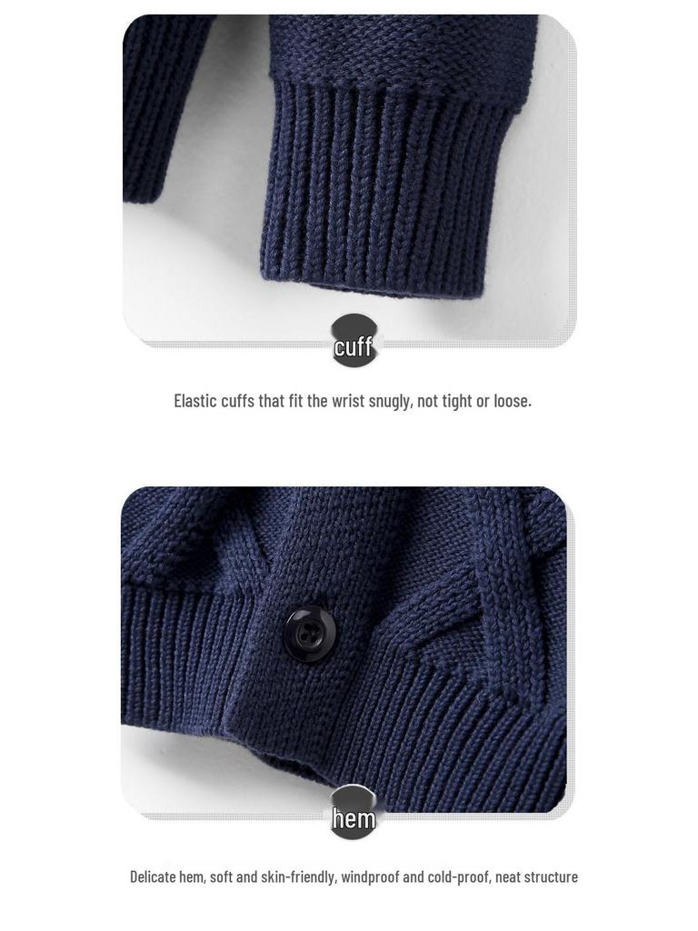 Children's High Neck Wool Cardigan - Warm Knitted Sweater for Autumn/Winter, Sizes 2-11 Years