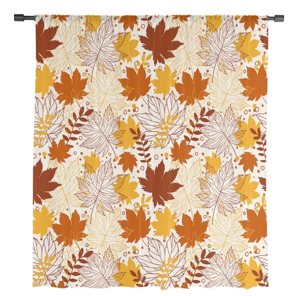 Herbst Ahornblatt Textur Tüll Vorhänge für Wohnzimmer Sheer Vorhang für Schlafzimmer Weihnachten Jalousien Voile Vorhänge