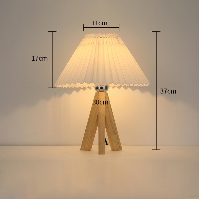 ZK50 LED E27  Light Source Not Included  Bedroom Solid Wood Bedside Table Lamp Retro Pleated Decorative Room Lighting Table Lamp