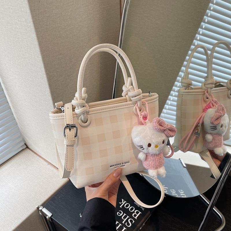 Popular bag women's new fashion plaid hand bag high-end feeling shoulder crossbody bucket bag