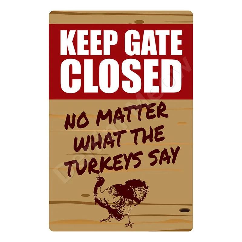 Vintage Metal Tin Sign Keep Gate Closed Funny Dog Horse Cat Sayings Wall Art Animal Lawn Garden Yard Decor