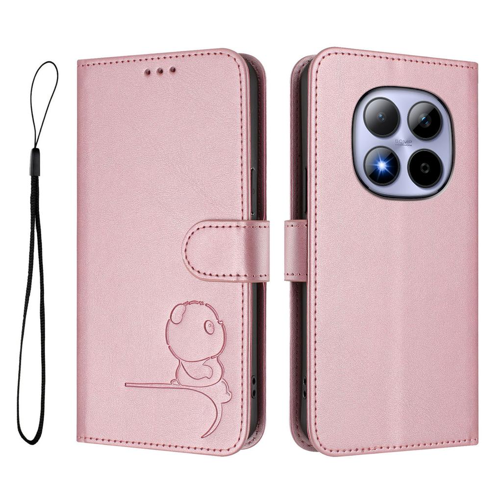 For Xiaomi Redmi Note 15 Pro 5G Case Panda Imprint RFID Blocking Wallet Leather Phone Cover with Wrist Strap