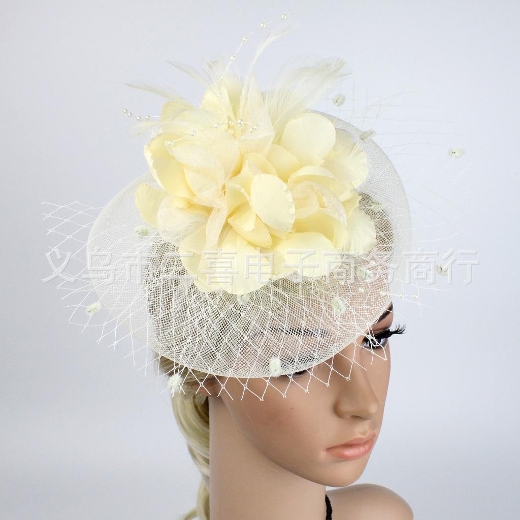 Europe and the United States new feather headdress bridal mesh hairpin bow top hat hair accessories headband jewelry