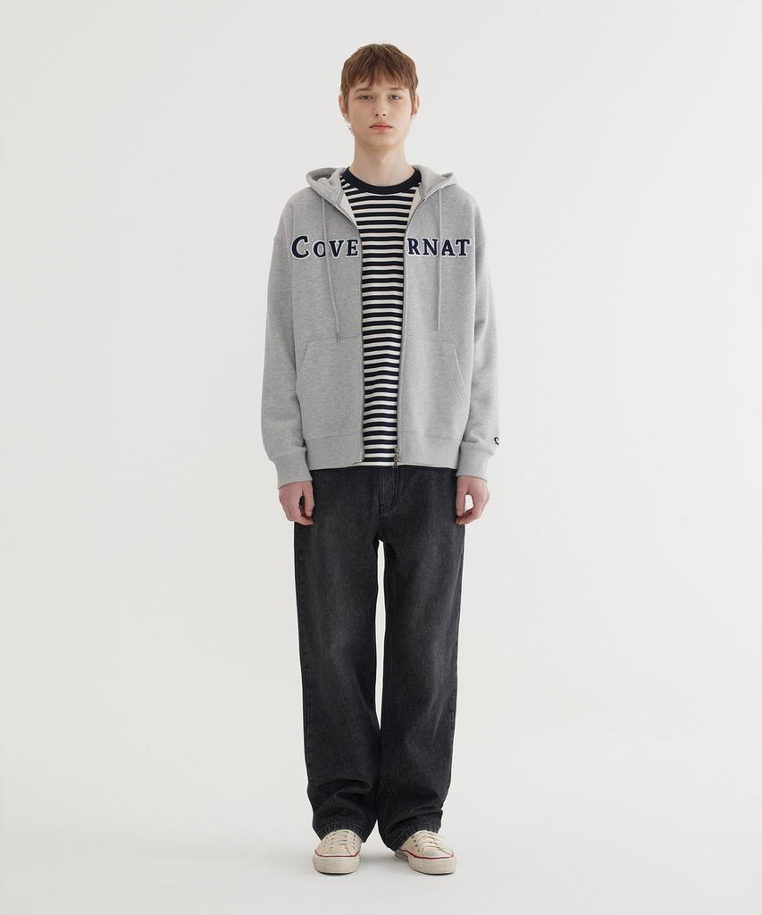 COVERNAT Authentic Logo Zip-Up Hoodie Melange Gray
