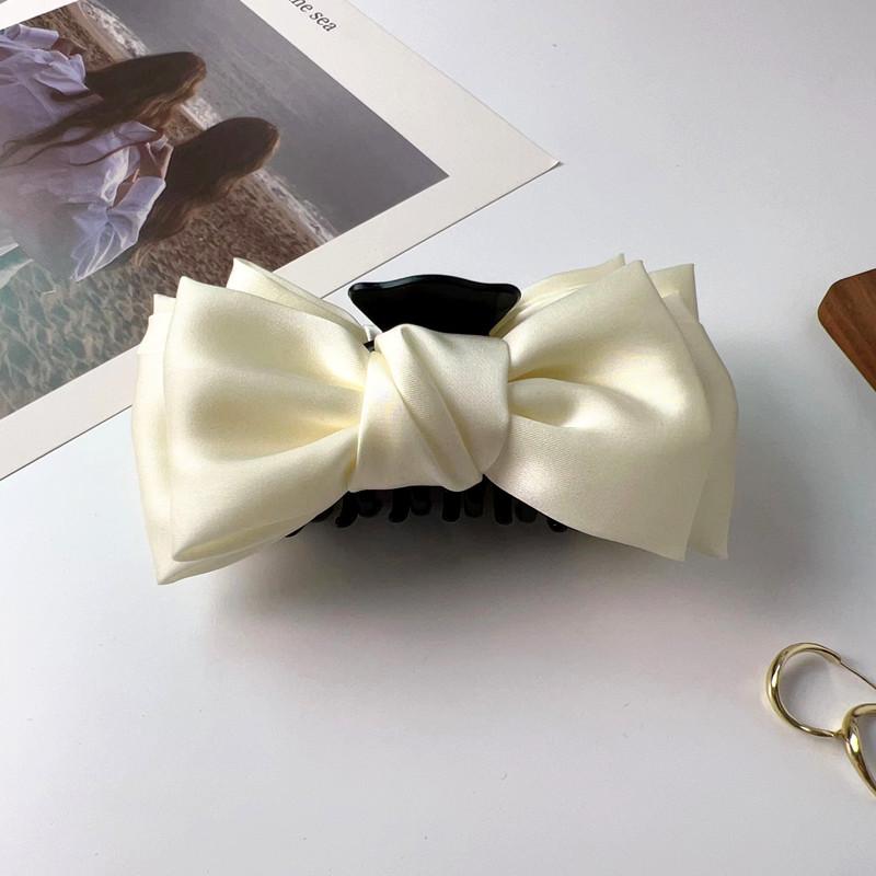 Vintage French Large Hair Bow Ties Claws Elegant Solid Color Big Bow Hair Clip Satin Butterfly Bow Hairpin Girl Hair Accessories