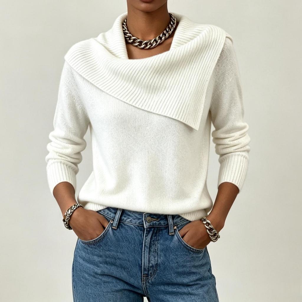 2026 Autumn/Winter Korean Style Slimming Loose Knit Lapel Sweater - Versatile Solid Color Women's Base Layer