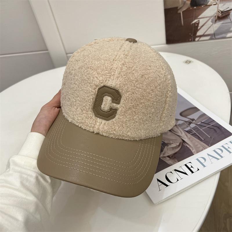 

Бейсболка Big C стандартная, с отделкой из овчины, в стиле колледжа, женская, осенне-зимняя, уличная мода Adjustable 54 -59CM бежевый