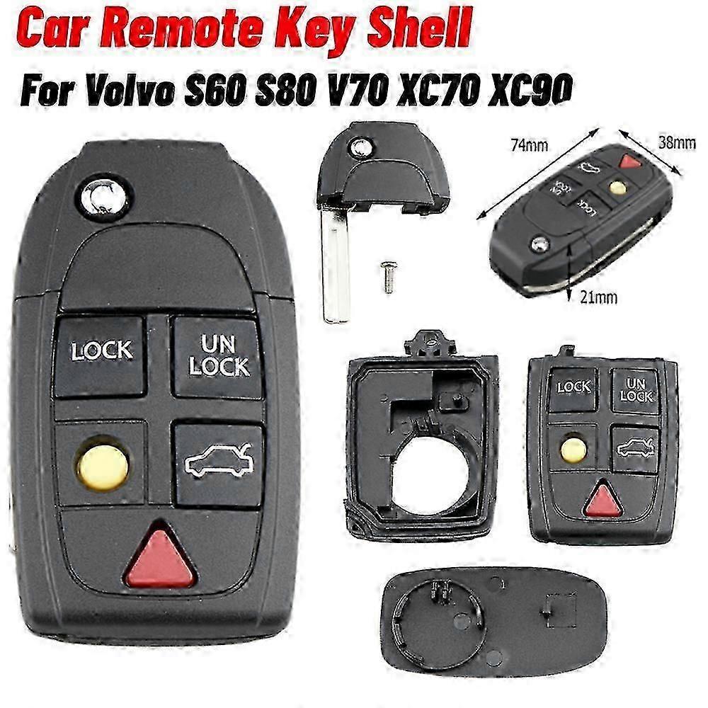 Custodia per chiave telecomando pieghevole a 5 pulsanti Sostituzione FOB Adatta per VOLVO S60 2000-2009 / S80 1999-2006 /V70 2000-2007 XC90 2002-2013 Chiave auto (PrettyJ)