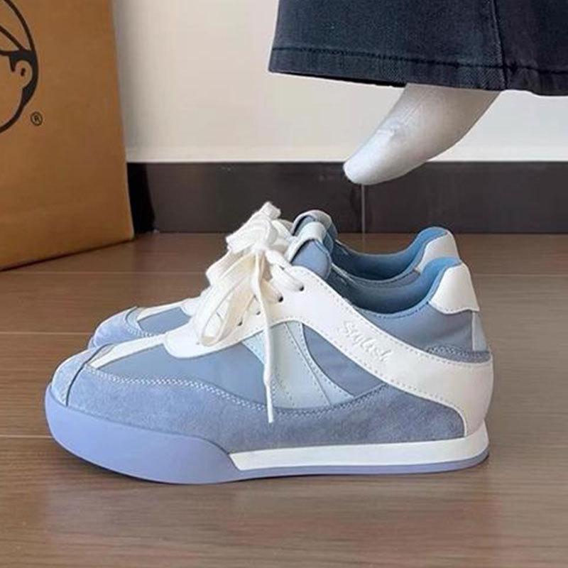 Blaue Sneaker Damen neu Frühling und Sommer Plateau Deutsche Trainingsschuhe Waffel Forrest Gump Schuhe runde Zehenpartie Board Schuhe lässige Canvas Schuhe