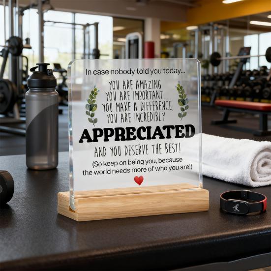 Meritați Semn de Masă Acrilic cu Bază din Lemn Suport Emoțional Inspirațional Semn de Masă Decor Birou Acasă Ornament