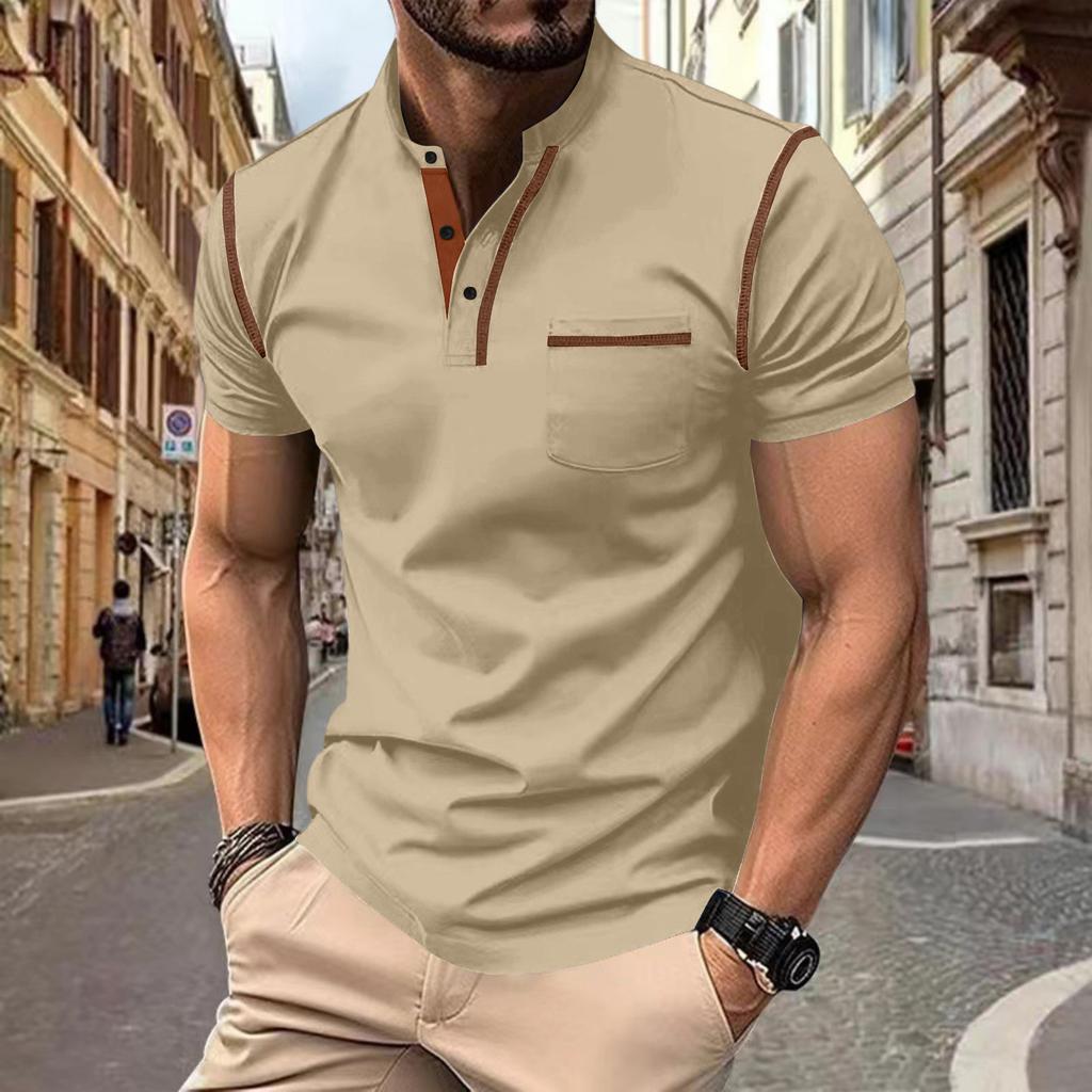 Heren T-shirt met korte mouwen, zakje en kraag, casual top met revers