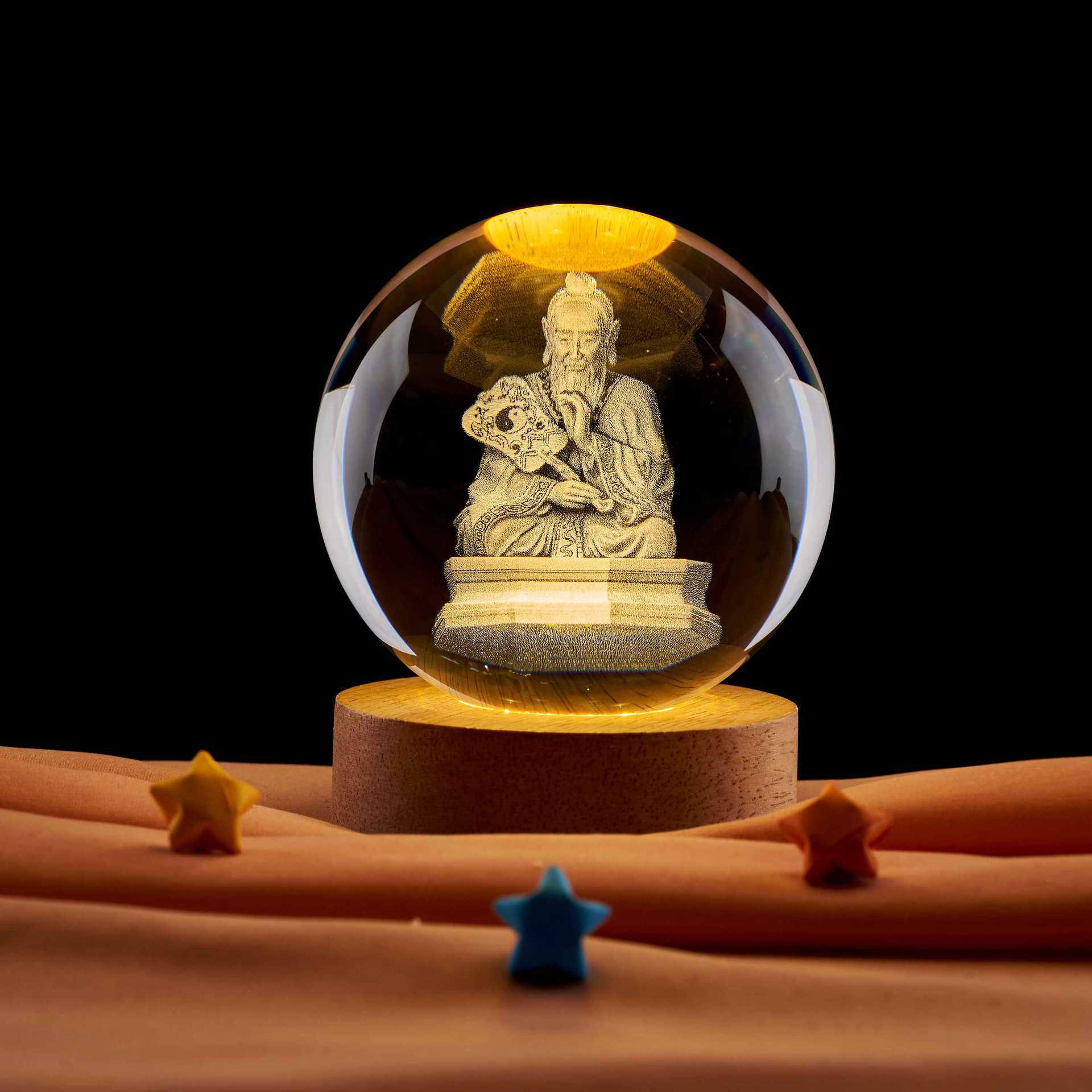 Luminous Crystal Ball Music Box with 3D Carving - Unique Night Light & Ornament Gift
